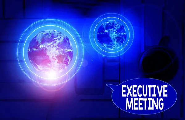 Text sign showing Executive Meeting. Conceptual photo discuss a specific topic with boards and general members Elements of this image furnished by NASA.