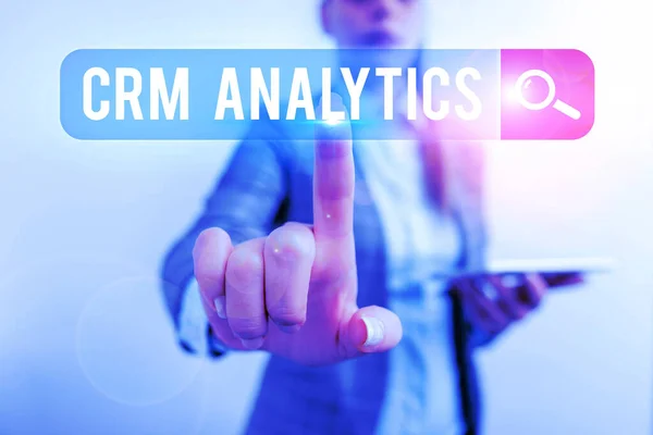 Writing note showing Crm Analytics. Business photo showcasing applications used to evaluate an organization customer data.