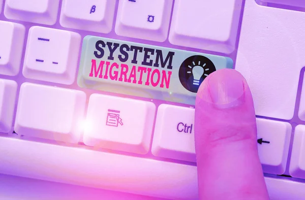 Word writing text System Migration. Business concept for moving from the use of one operating environment to another. — Stock Photo, Image