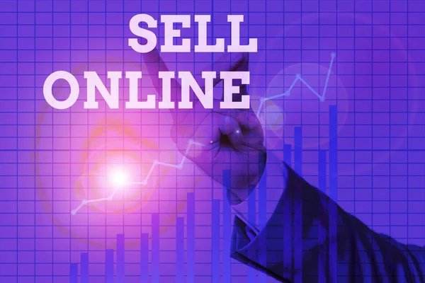 Σήμα κειμένου που δείχνει Sell Online. Εννοιολογική φωτογραφία πωλούν απευθείας αγαθά ή υπηρεσίες σε έναν αγοραστή μέσω του Διαδικτύου. — Φωτογραφία Αρχείου