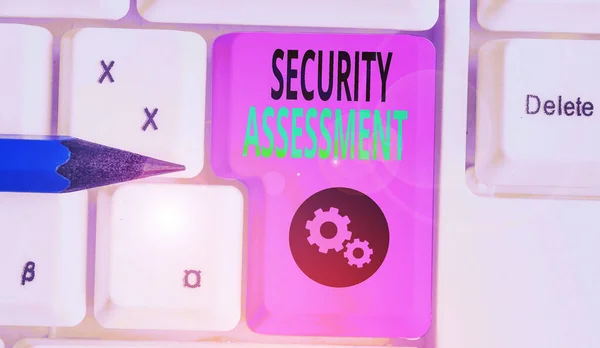 Handschriftliches Textschreiben Security Assessment. Konzept für Studie zur Lokalisierung von Schwachstellen und Risiken der IT-Sicherheit. — Stockfoto