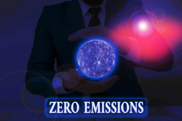 Handwriting text writing Zero Emissions. Concept meaning emits no waste products that pollute the environment Elements of this image furnished by NASA.