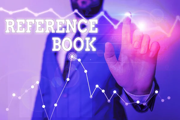 Writing note showing Reference Book. Business photo showcasing book to be consulted for information on specific matters. — Stock Photo, Image