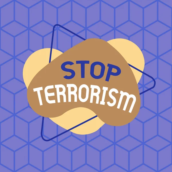 Conceptueel handschrift met Stop Terrorisme. Zakelijke fototekst Oplossen van de onopgeloste problemen in verband met geweld Asymmetrisch formaat patroon object outline multicolor design. — Stockfoto