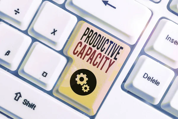 Schrijfbriefje met Productieve Capaciteit. Bedrijfsfoto met de maximaal mogelijke output van een productie-installatie. — Stockfoto