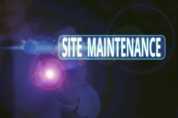 Writing note showing Site Maintenance. Business photo showcasing keeping the website secure updated running and bugfree. — Stock Photo, Image
