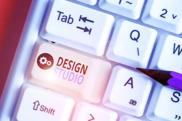 Text sign showing Design Studio. Conceptual photo workplace for designers and artisans engaged in conceiving. — Stock Photo, Image