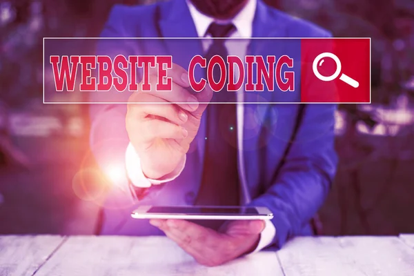 Conceptual hand writing showing Website Coding. Business photo showcasing system of symbols and rules used to represent instructions. — Φωτογραφία Αρχείου
