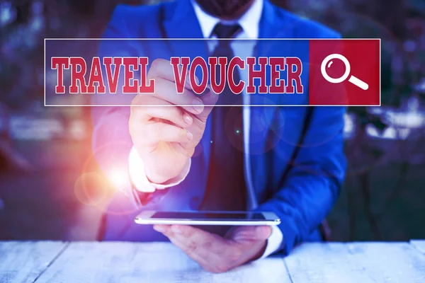 Conceptual hand writing showing Travel Voucher. Business photo showcasing Tradable transaction type worth a certain monetary value. — Stock Photo, Image