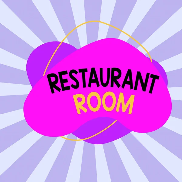 Znak tekstowy pokazujący Restauracja Room. Koncepcyjne zdjęcie pokazujące płacić siedzieć i jeść posiłki, które są gotowane i serwowane asymetryczne nierównomierny kształt wzór obiektu zarys obiektu wielobarwny. — Zdjęcie stockowe