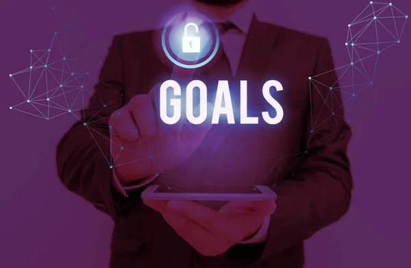 Writing note showing Goals. Business photo showcasing demonstratings ambition or effort aim desired result Sport match Winning. — Stock Photo, Image