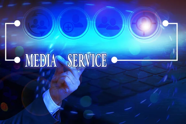 Conceptual hand writing showing Media Service. Business photo text server programs that delivers streaming media over the Web. — Stock fotografie