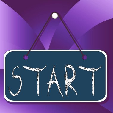 Handwriting text Start. Concept meaning begin or be reckoned from a particular point in time or space Colored memo reminder empty board blank space attach background rectangle. clipart