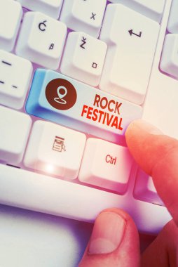 Handwriting text Rock Festival. Concept meaning Largescale rock music concert featuring heavy metals genre.