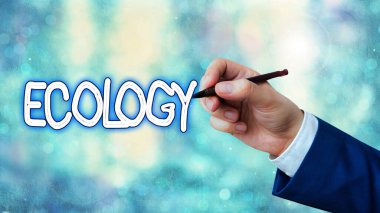 Ekoloji gösterilen Not yazma. Bilim ilişkisi organizmalar ortam dalı vitrine iş fotoğraf bilimsel çalışma.