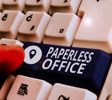 El yazısı Kağıtsız Ofis. Kağıt kullanımının kaldırıldığı çalışma ortamı kavramı.