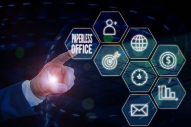 Kelime yazma Kağıtsız Ofis. Kağıt kullanımının ortadan kaldırıldığı çalışma ortamı için iş kavramı.