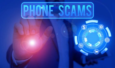 Telefon dolandırıcılığını gösteren kavramsal el yazısı. Yasadışı para elde etmek için telekomünikasyonların iş fotoğrafı metni kullanımı.