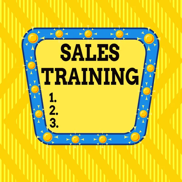 Writing note showing Sales Training. Business photo showcasing train salesshowing the methods of great sales techniques Asymmetrical uneven shaped pattern object multicolour design.