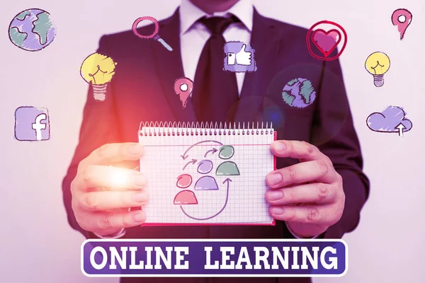 Conceptual hand writing showing Online Learning. Business photo showcasing educational tool based on and accessible from the Internet.
