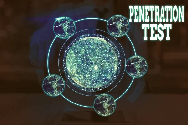 Slovo psaní textu Penetration Test. Obchodní koncepce pro autorizovaný simulovaný kybernetický útok na počítačový systém Prvky tohoto obrazu poskytnuté NASA. — Stock fotografie