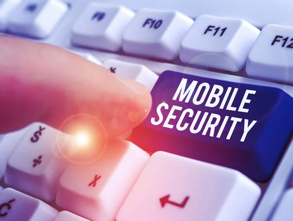 Text sign showing Mobile Security. Conceptual photo efforts to secure data on mobile devices such as smartphones. — Stockfoto