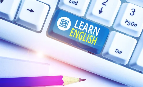 Word writing text Learn English. Business concept for gain or acquire knowledge of speaking and writing English.