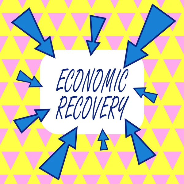 Text sign showing Economic Recovery. Conceptual photo rise of business activity signaling the end of a recession Asymmetrical uneven shaped format pattern object outline multicolour design. — Stock Photo, Image