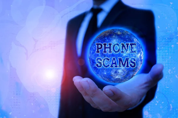 Konzeptionelle Handschrift, die Handybetrug zeigt. Konzept bedeutet Nutzung der Telekommunikation zum illegalen Erwerb von Geld — Stockbild Konzeptionelle Handschrift, die Handybetrug zeigt. Business Foto Text Nutzung der Telekommunikation für den illegalen Erwerb von Geld. — Stockfoto