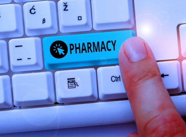 Word writing text Pharmacy. Business concept for shop or hospital dispensary where medicinal drugs are sold.