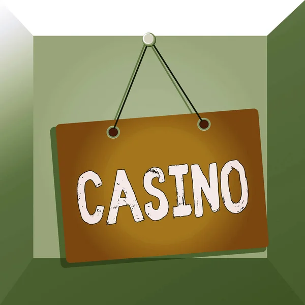 Conceptuele handschrift toont Casino. Zakelijke foto tekst een gebouw waar games vooral roulette en kaartspellen worden gespeeld Memo herinnering leeg bord bijgevoegde achtergrond rechthoek. — Stockfoto