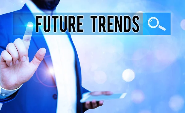 Handschrift Text zukünftige Trends. Konzept bedeutet Prognosen, die Technologiekunden und Unternehmen betreffen. — Stockfoto