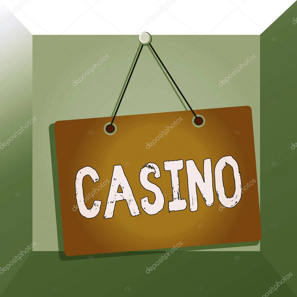 Conceptual hand writing showing Casino. Business photo text a building where games especially roulette and card games are played Memo reminder empty board attached background rectangle.