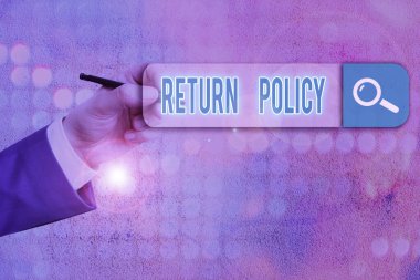 Conceptual hand writing showing Return Policy. Business photo showcasing return or exchange defective merchandise that they buy before.