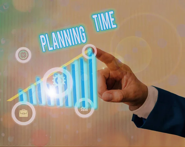 Konceptuell handskrivning som visar planeringstid. Business Photo Visa upp utövar medveten kontroll av tid ägnas åt viss verksamhet. — Stockfoto