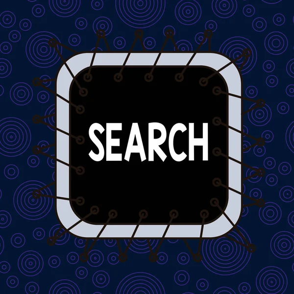 Text sign showing Search. Conceptual photo try to find something by looking or otherwise seeking carefully Asymmetrical uneven shaped format pattern object outline multicolour design. — Stock Photo, Image