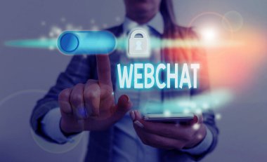 Webchat 'i gösteren kavramsal el yazısı. Kullanıcıların internet kullanarak gerçek zamanlı iletişim kurmalarını sağlayan iş fotoğraflama sistemi.