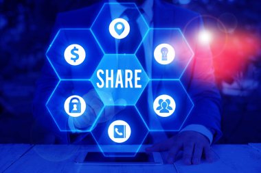 Paylaşım 'ı gösteren metin işareti. Kavramsal fotoğraf tam ya da uygun parça ya da tahsis edilmiş ya da ait ya da borçlu.