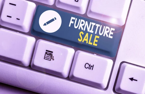 Writing note showing Furniture Sale. Business photo showcasing sale of functional and decorative objects of household.