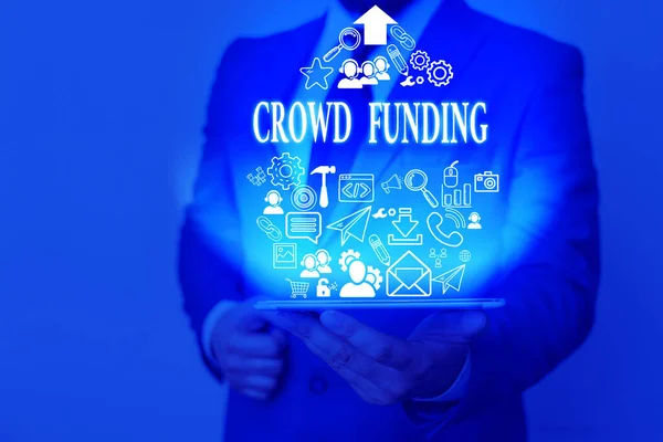 Texto de escritura Crowd Funding. Concepto que significa técnica de recaudación de dinero de un gran número de mostrar . — Foto de Stock