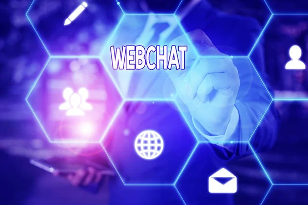 Sinal de texto mostrando Webchat. Sistema de fotos conceitual que permite aos usuários se comunicar em tempo real usando a internet . — Fotografia de Stock