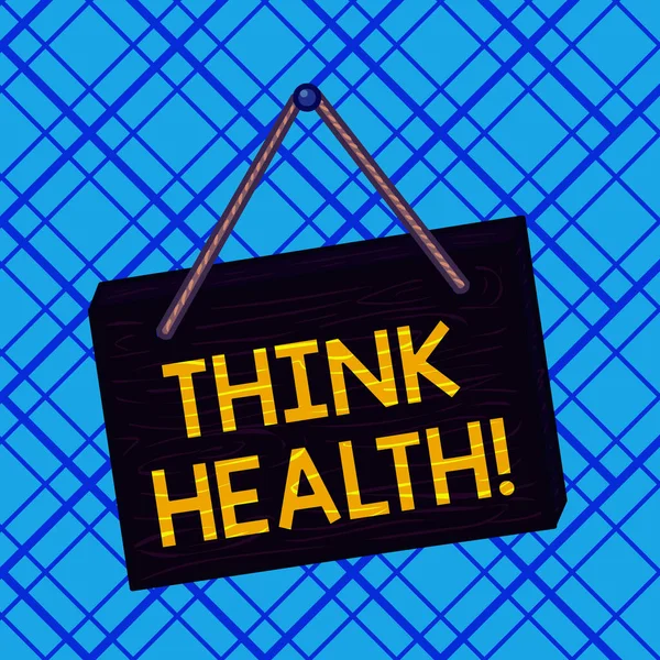 Conceptual hand writing showing Think Health. Business photo text state of complete physical mental and social well being Square rectangle unreal cartoon wood on the coloured wall. — Stock Photo, Image