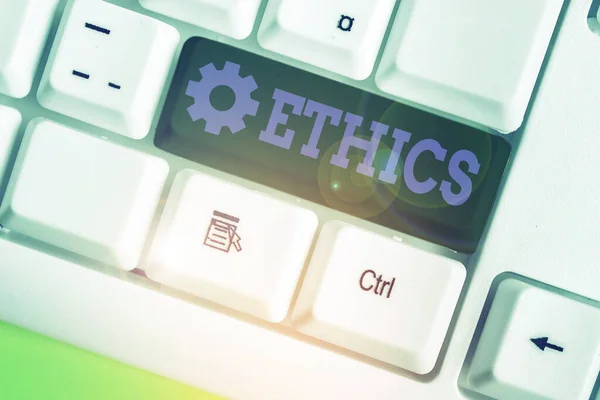 Szóírás etika. Üzleti koncepció az erkölcsi filozófia vagy etikai kódex által gyakorolt bemutató. — Stock Fotó