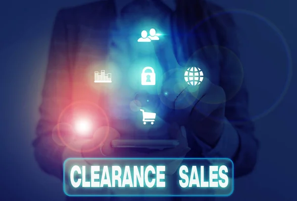 Slovo psaní textu Clearance Sales. Obchodní koncept pro zboží za snížené ceny se zbavit nadbytečných zásob. — Stock fotografie