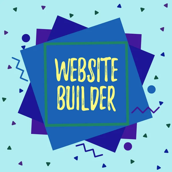 Text sign showing Website Builder. Conceptual photo construction of websites without analysisual code editing Asymmetrical uneven shaped format pattern object outline multicolour design.
