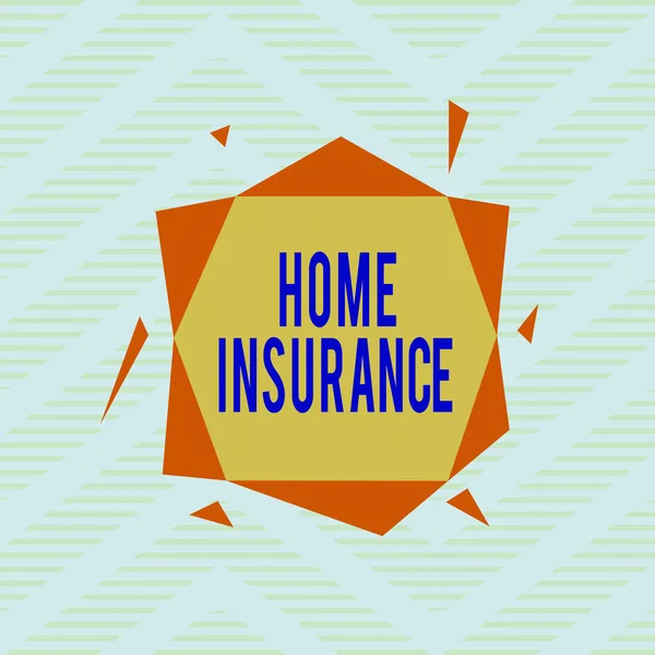 Pisanie tekstu Home Insurance. Koncepcja biznesowa dla niego obejmuje straty i szkody dla jednostki s jest dom asymetryczny nierównomierny kształt szablonu obiektu zarys wielobarwny. — Zdjęcie stockowe