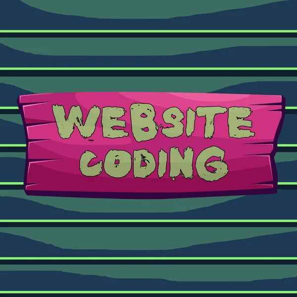 Ecriture conceptuelle montrant le codage du site Web. Photo d'affaires mettant en valeur le système de symboles et de règles utilisés pour représenter les instructions bois rectangle panneau en forme de bois attaché arrière-plan de couleur . — Photo