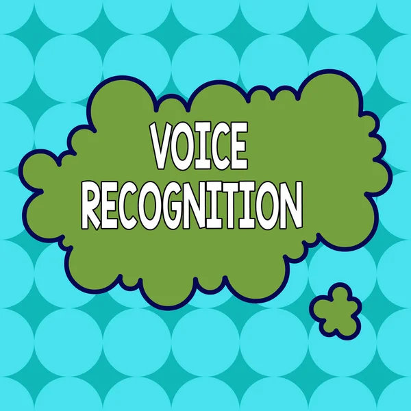 Text sign showing Voice Recognition. Conceptual photo the control of a computer system by a voice or voices Asymmetrical uneven shaped format pattern object outline multicolour design. — Stock Photo, Image