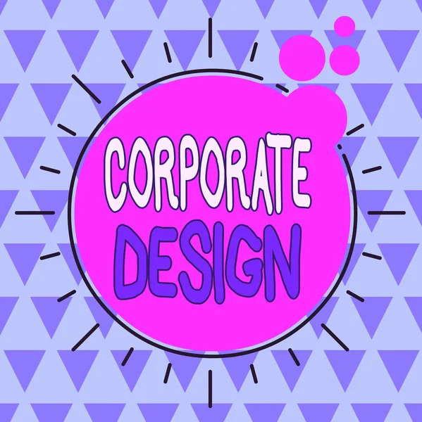 Panneau texte montrant Corporate Design. Conceptuel photo design graphique officiel du logo et le nom d'une entreprise asymétrique forme inégale motif objet contour multicolore design . — Photo