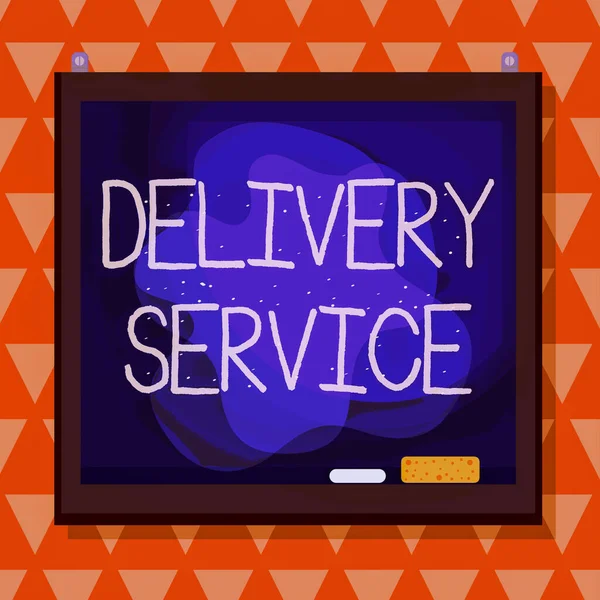 Text sign showing Delivery Service. Conceptual photo the act of providing a delivery services to customers Asymmetrical uneven shaped format pattern object outline multicolour design. — Stock Photo, Image